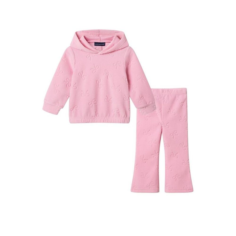 Andy & Evan Girls  Burnout Plush Hoodie Set, Pink
